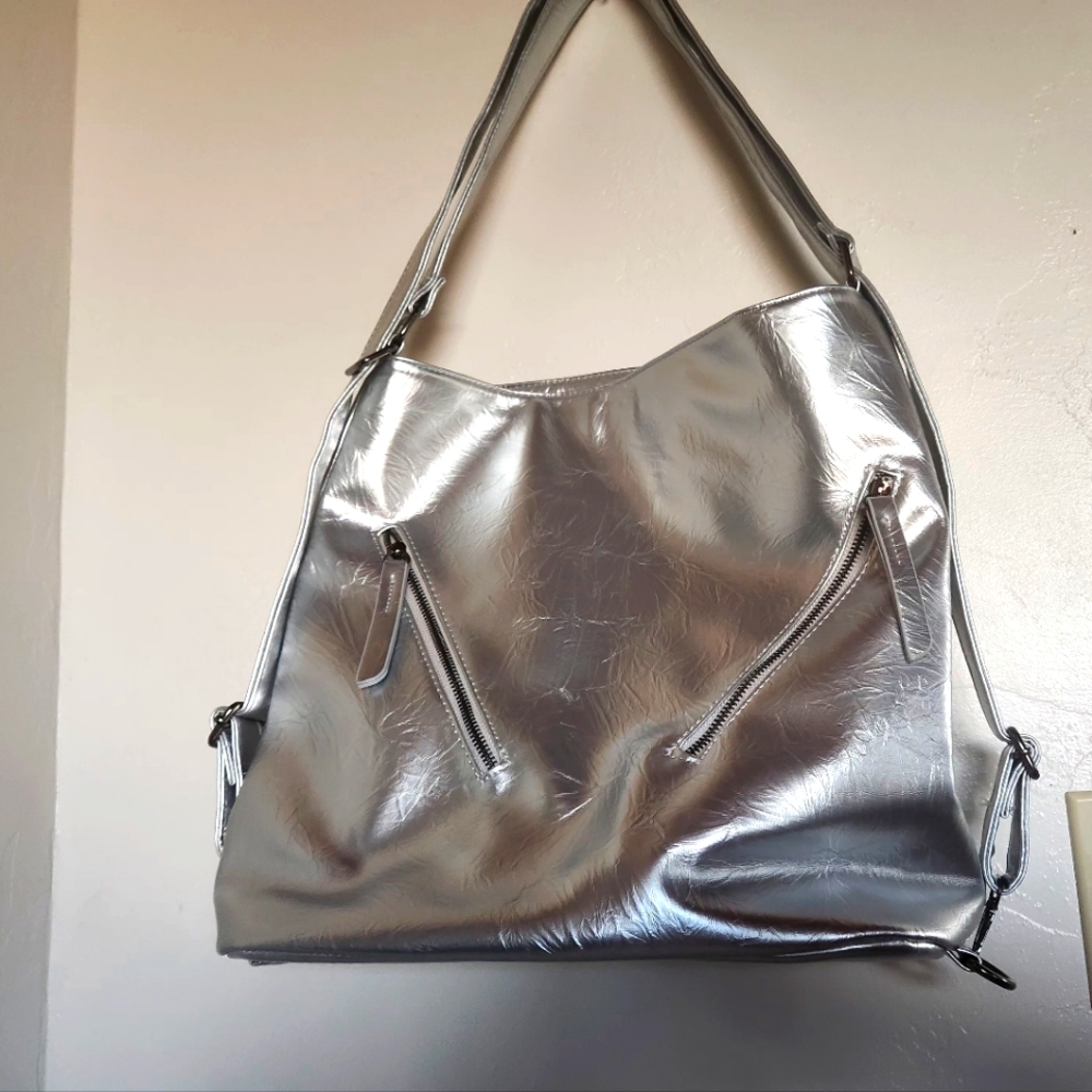 SVNX SHOULDER BAG OR BACKPACK NWOT metallic silver 14x14x7